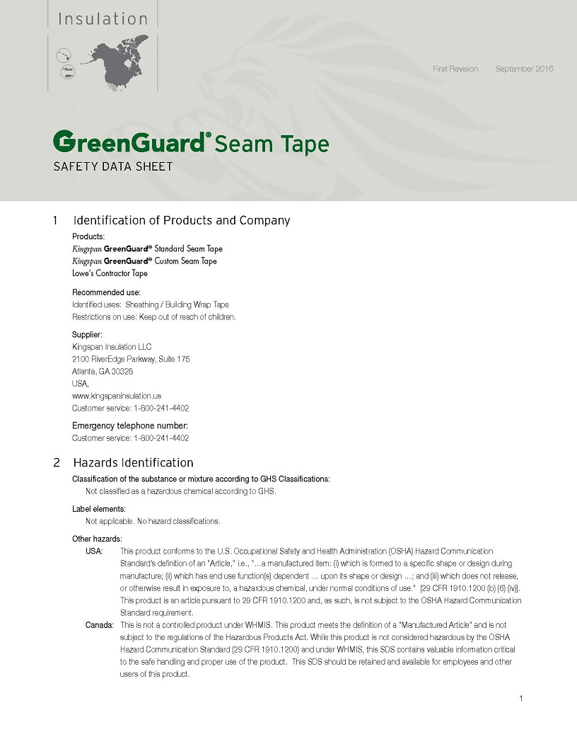 GreenGuard Seam Tape Seam Tape Kingspan USA